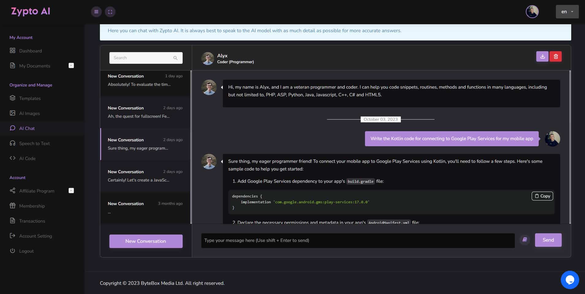 AI Content And Code Generator Zypto AI